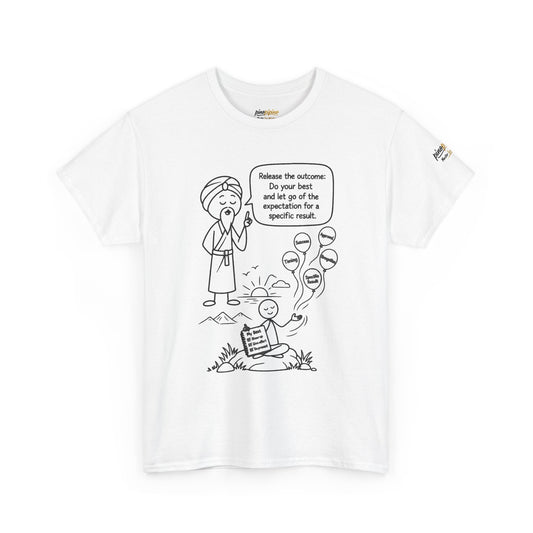 Spiritual Tee — “Release the Outcome” Cartoon Graphic T-Shirt