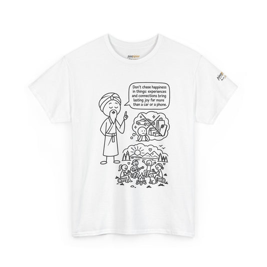 Mindful Graphic Tee – "Don't Chase Happiness in things" Illustration Shirt