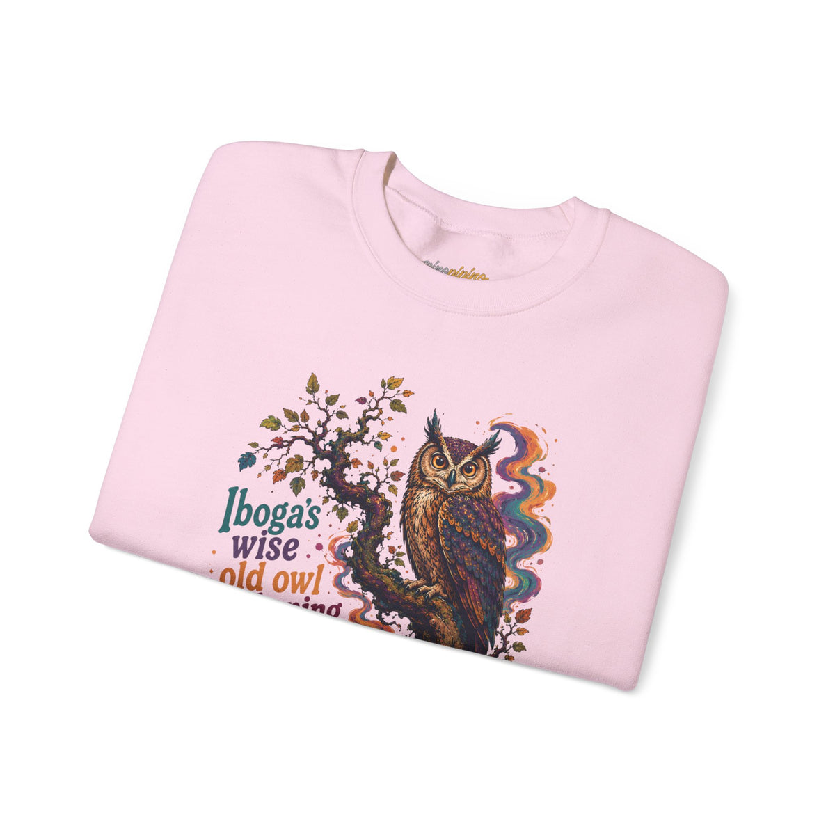 "Ibogas wise old owl awakening" Psychedelic Retro Boho GraphicCrewneck Sweatshirt