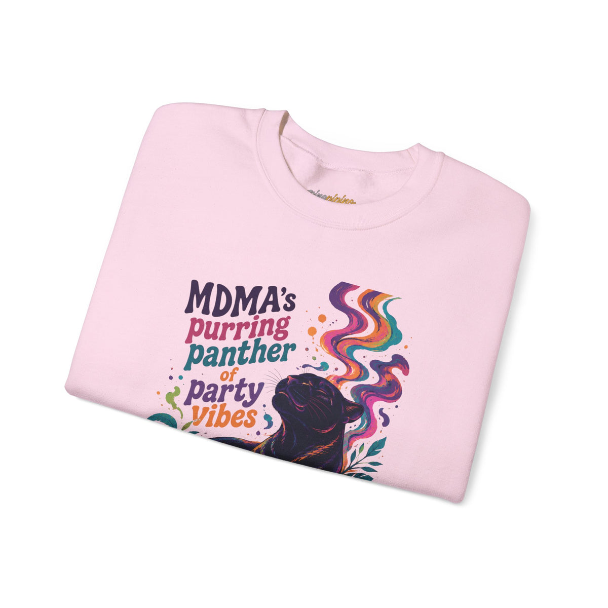 "MDMA's Purring Panther Party Vibes" - Psychedelic Black Panther Crewneck Sweatshirt