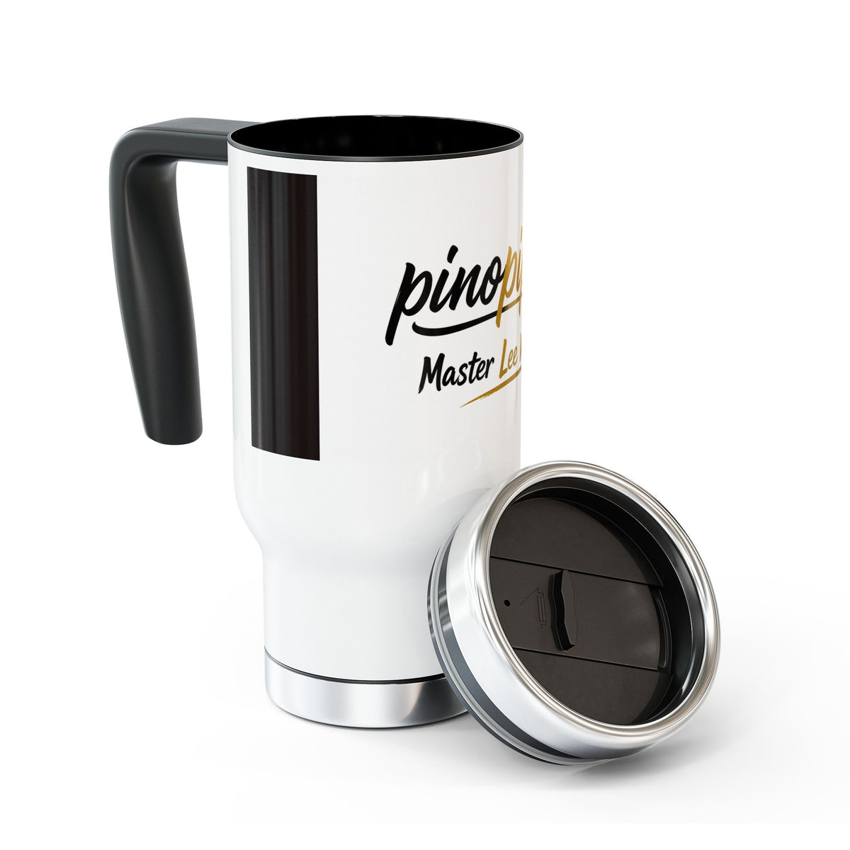 "pinppipino - Master Lee's Wisdom" Stainless Steel Travel Mug with Handle, 14oz