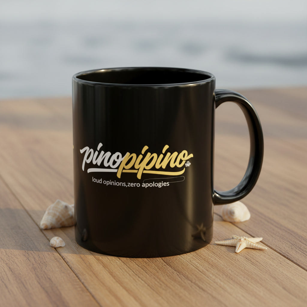 Black Mug “pinopipino - loud opinions, zero apologies” - Logo Coffee Cup (11oz)