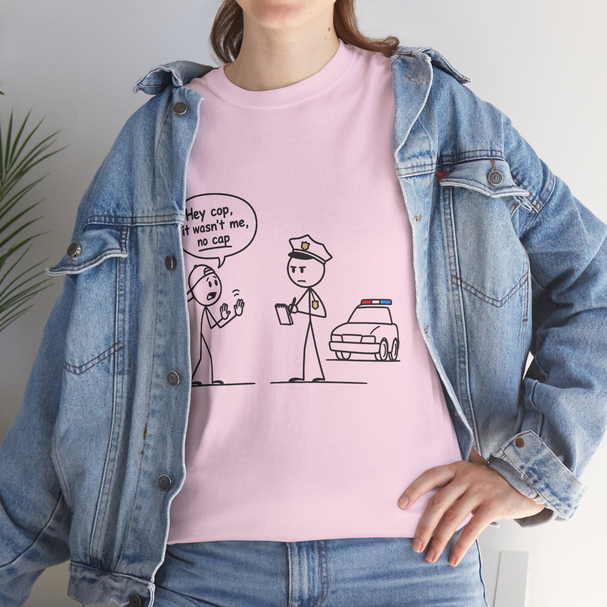 Funny "Hey Cop, It Wasn't Me, No Cap" Police Cartoon Tee