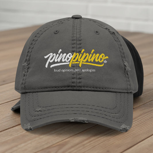 Distressed Embroidered Hat - Pinopipino Script Logo Cap