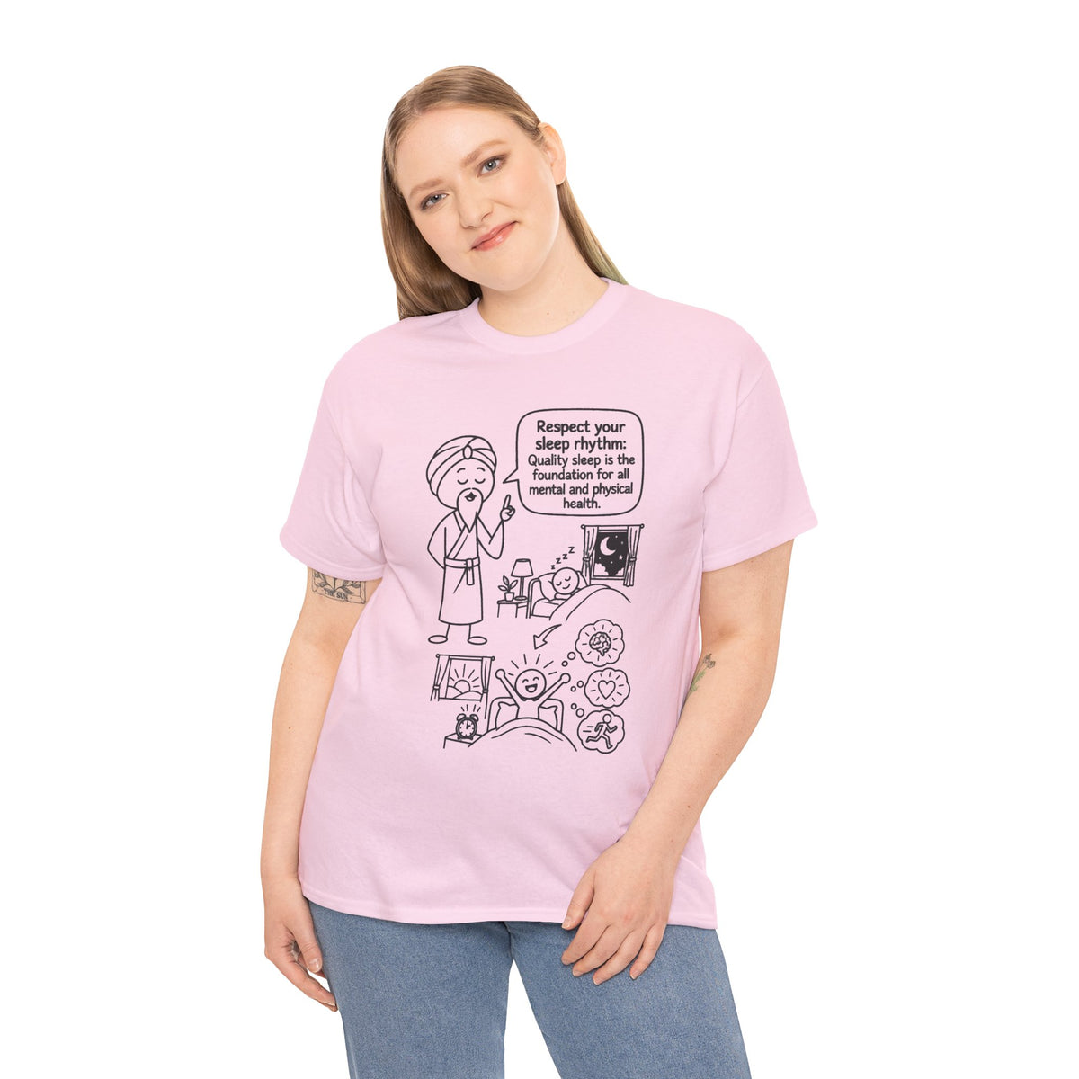 Yoga Philosophy Graphic Tee — "Respect Your Sleep Rhythm" Mindful Illustration T-Shirt