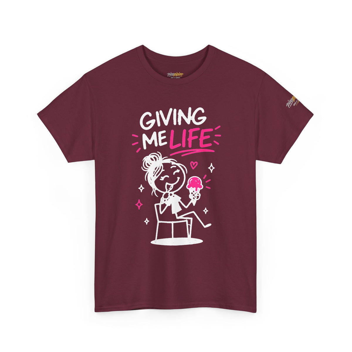 Cute "Giving Me Life" Graphic Sketch Cotton T‑Shirt