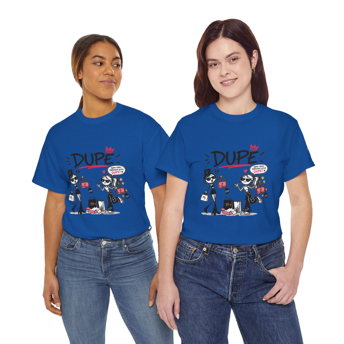 "Dupe" Shopping Cartoon Tee — Funny Gen Z Slang