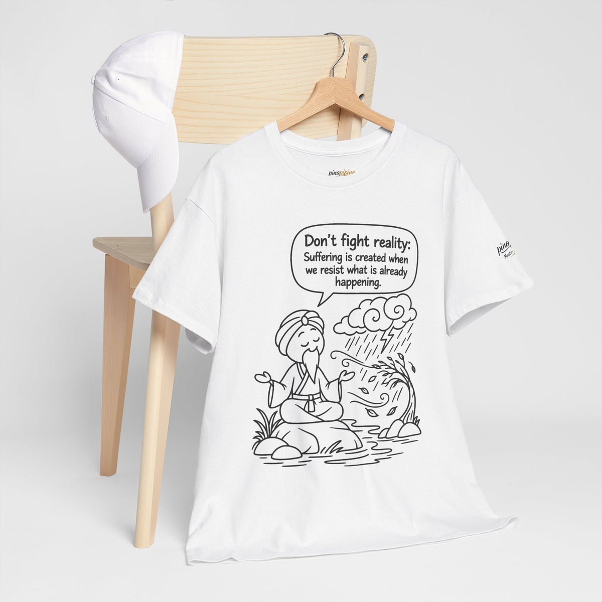 "Don't Fight Reality" Graphic T‑Shirt, Meditation Cartoon Tee