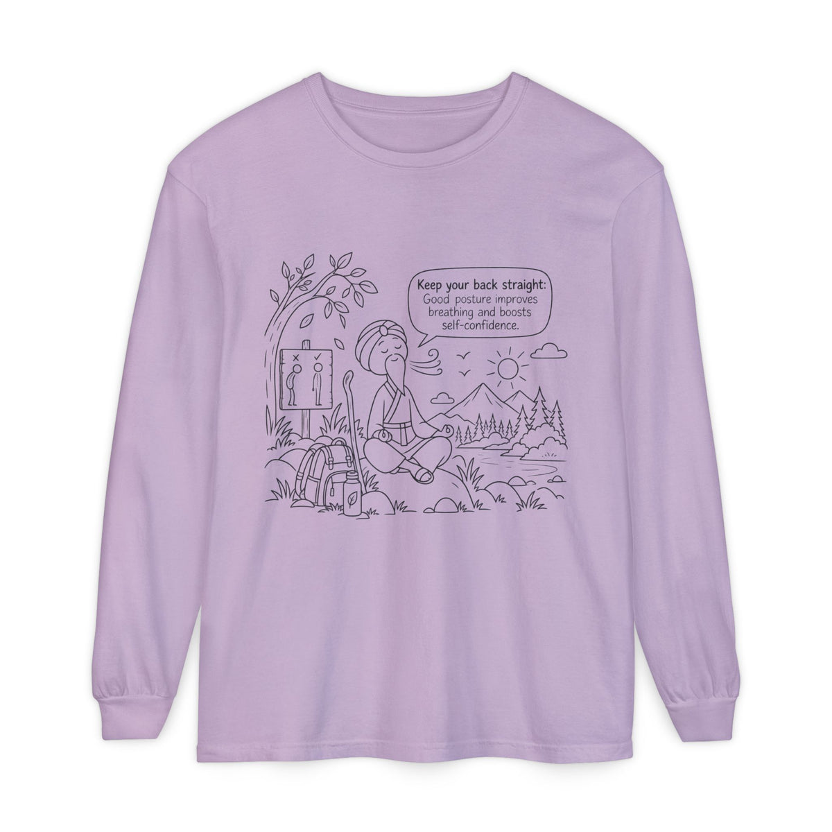"Keep Your Back Straight" Self Care by Master Lee - Long Sleeve T‑Shirt