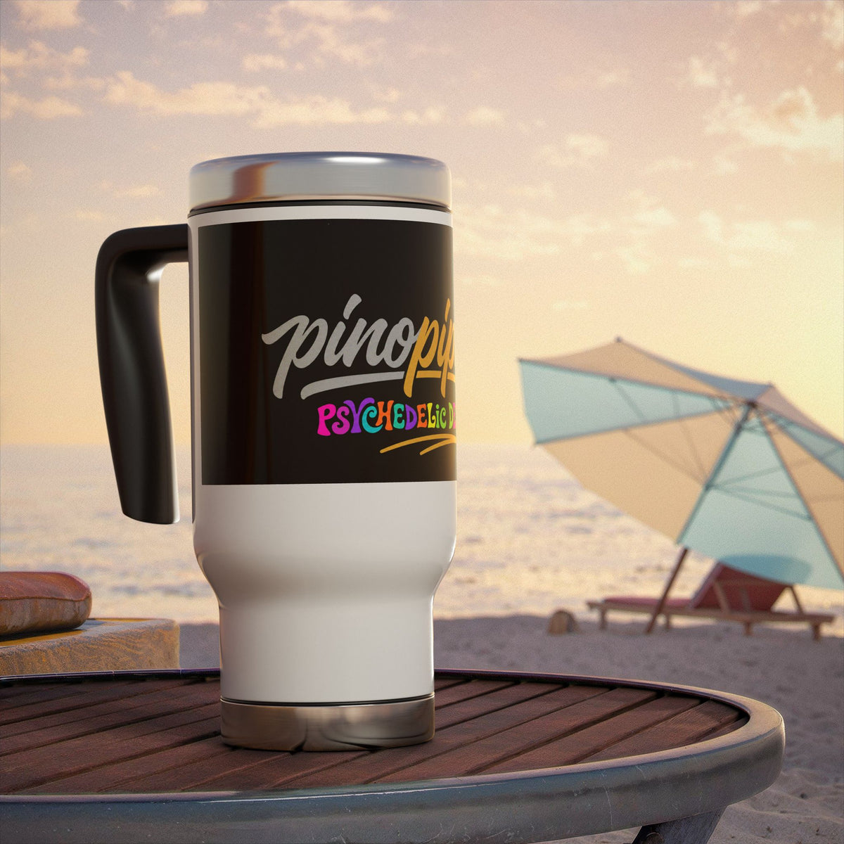"pinppipino -Psychedelic Series" Stainless Steel Travel Mug with Handle, 14oz