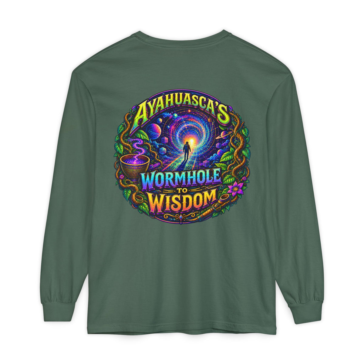 "Ayahuasca’s Wormhole to Wisdom" Psychedelic Long Sleeve Tee