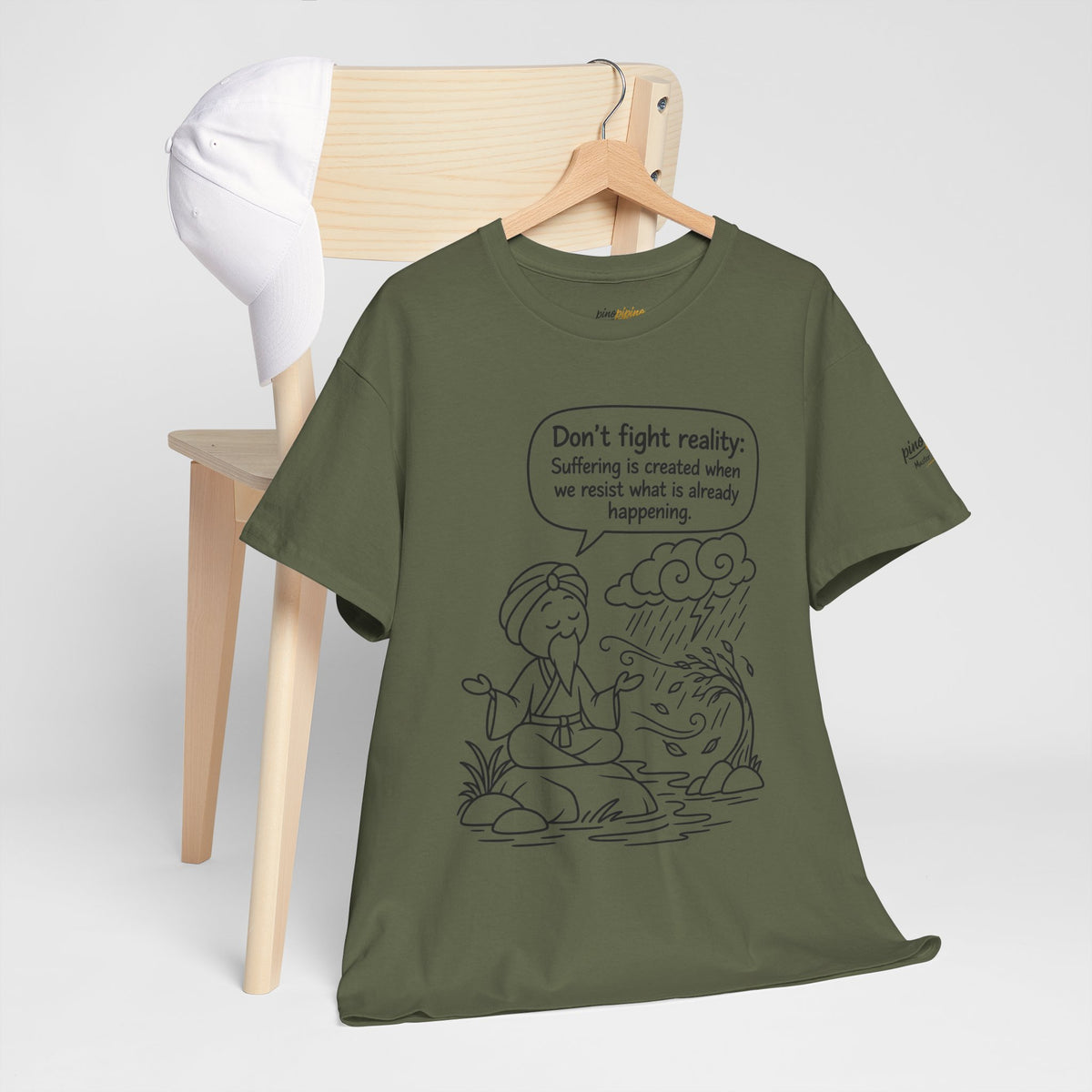 "Don't Fight Reality" Graphic T‑Shirt, Meditation Cartoon Tee
