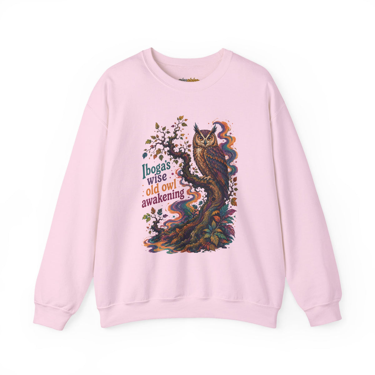 "Ibogas wise old owl awakening" Psychedelic Retro Boho GraphicCrewneck Sweatshirt