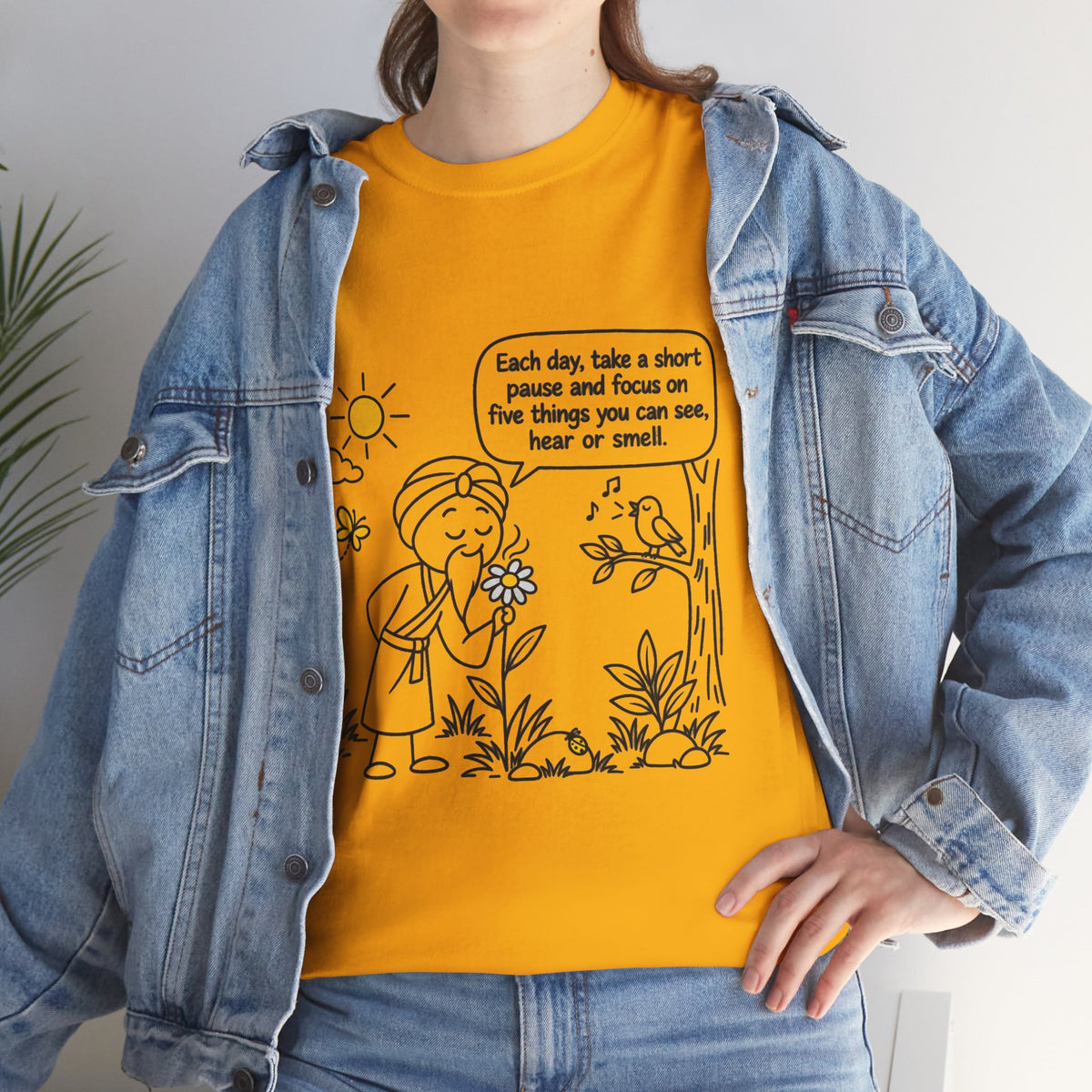 "Focus on five things you can see, hear or smell" - Master Lee's Wisdom, Unisex Heavy Cotton Tee