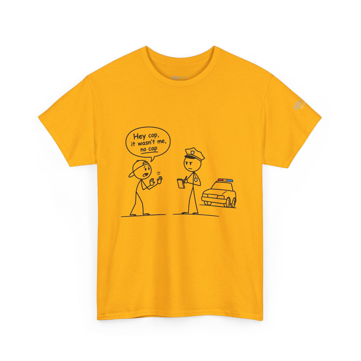 Funny "Hey Cop, It Wasn't Me, No Cap" Police Cartoon Tee