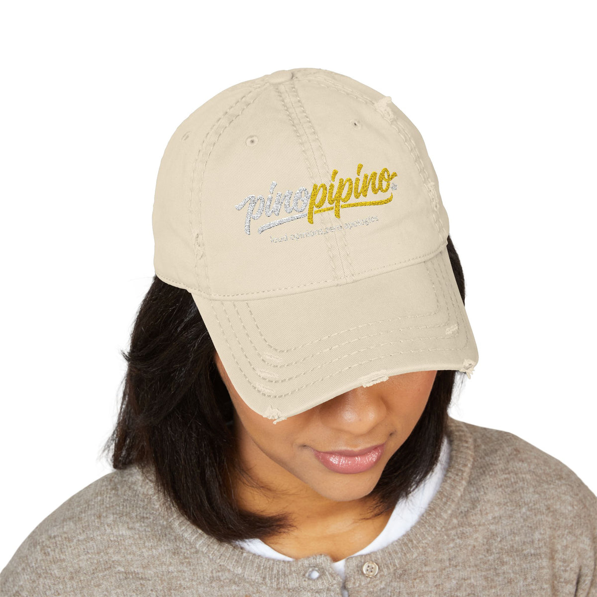 Distressed Embroidered Hat - Pinopipino Script Logo Cap