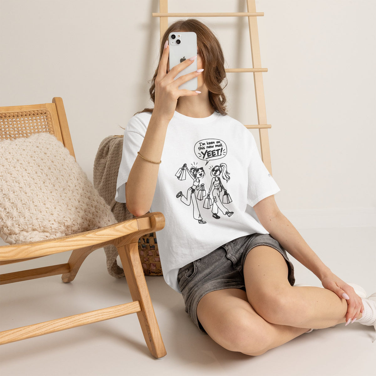 Graphic Tee — "I’m keen on this new mall. YEET" Shopping Cartoon Shirt