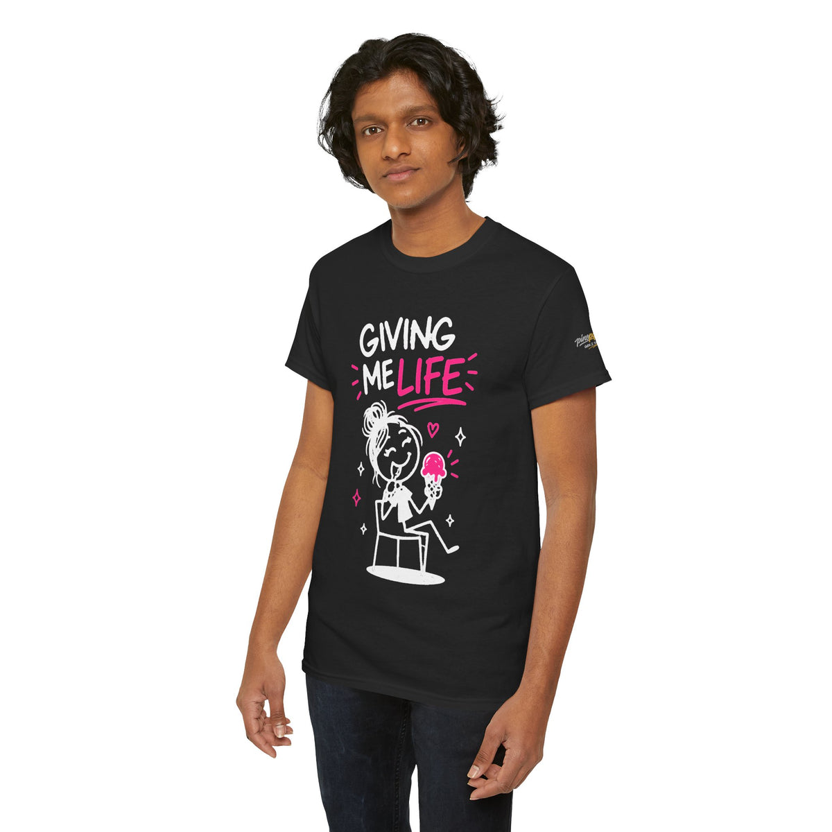 Cute "Giving Me Life" Graphic Sketch Cotton T‑Shirt