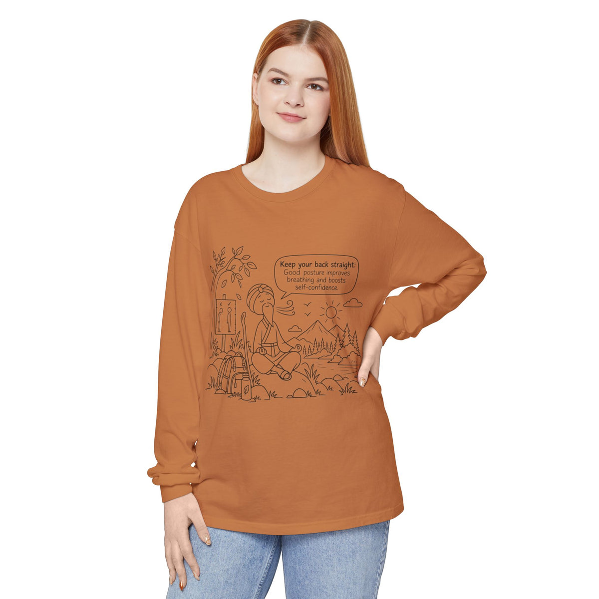 "Keep Your Back Straight" Self Care by Master Lee - Long Sleeve T‑Shirt
