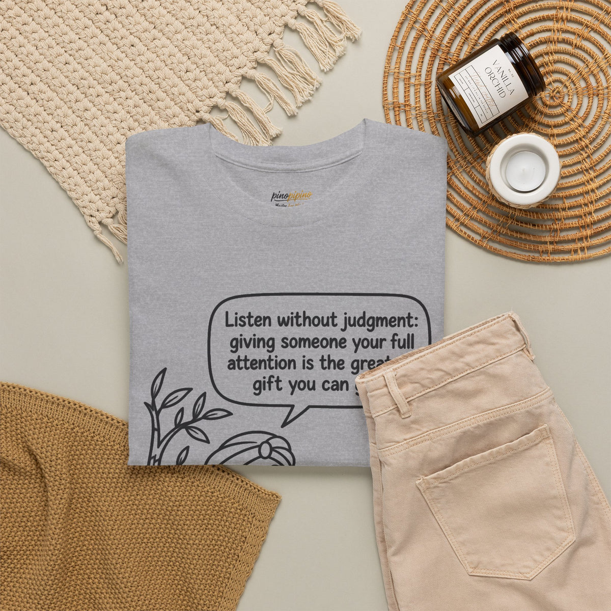 Mindful Listening Tee — "Listen without judgment" Meditation Quote T-Shirt