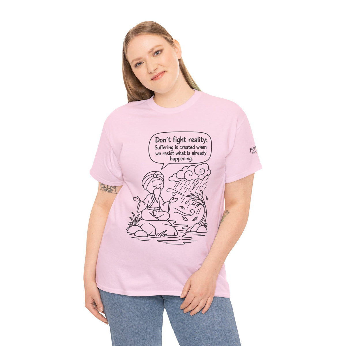 "Don't Fight Reality" Graphic T‑Shirt, Meditation Cartoon Tee