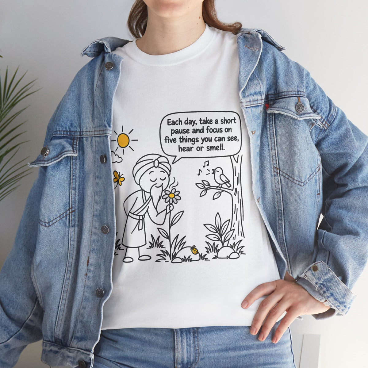 "Focus on five things you can see, hear or smell" - Master Lee's Wisdom, Unisex Heavy Cotton Tee