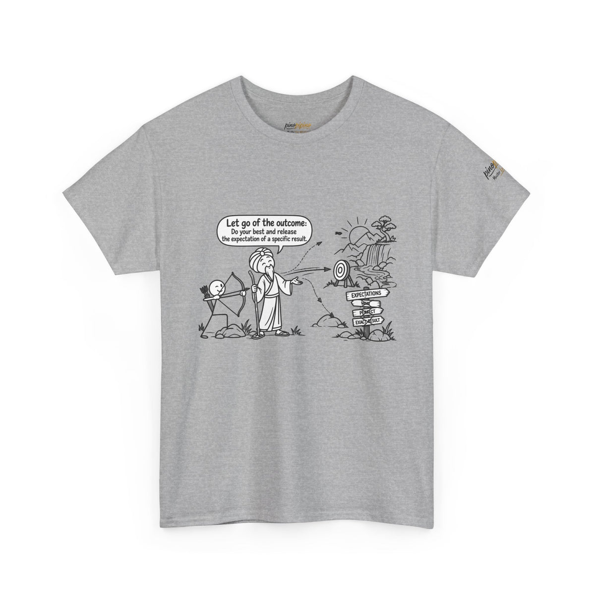 T-Shirt — Cartoon Zen Comic: "Let go of the outcome" Mindfulness Tee