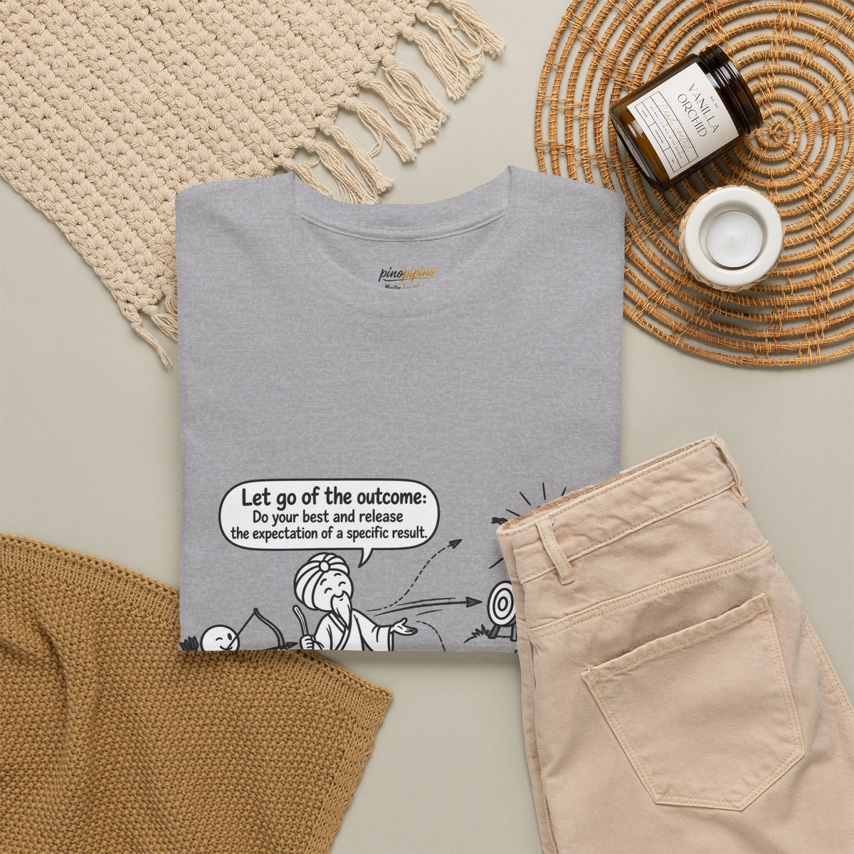 T-Shirt — Cartoon Zen Comic: "Let go of the outcome" Mindfulness Tee