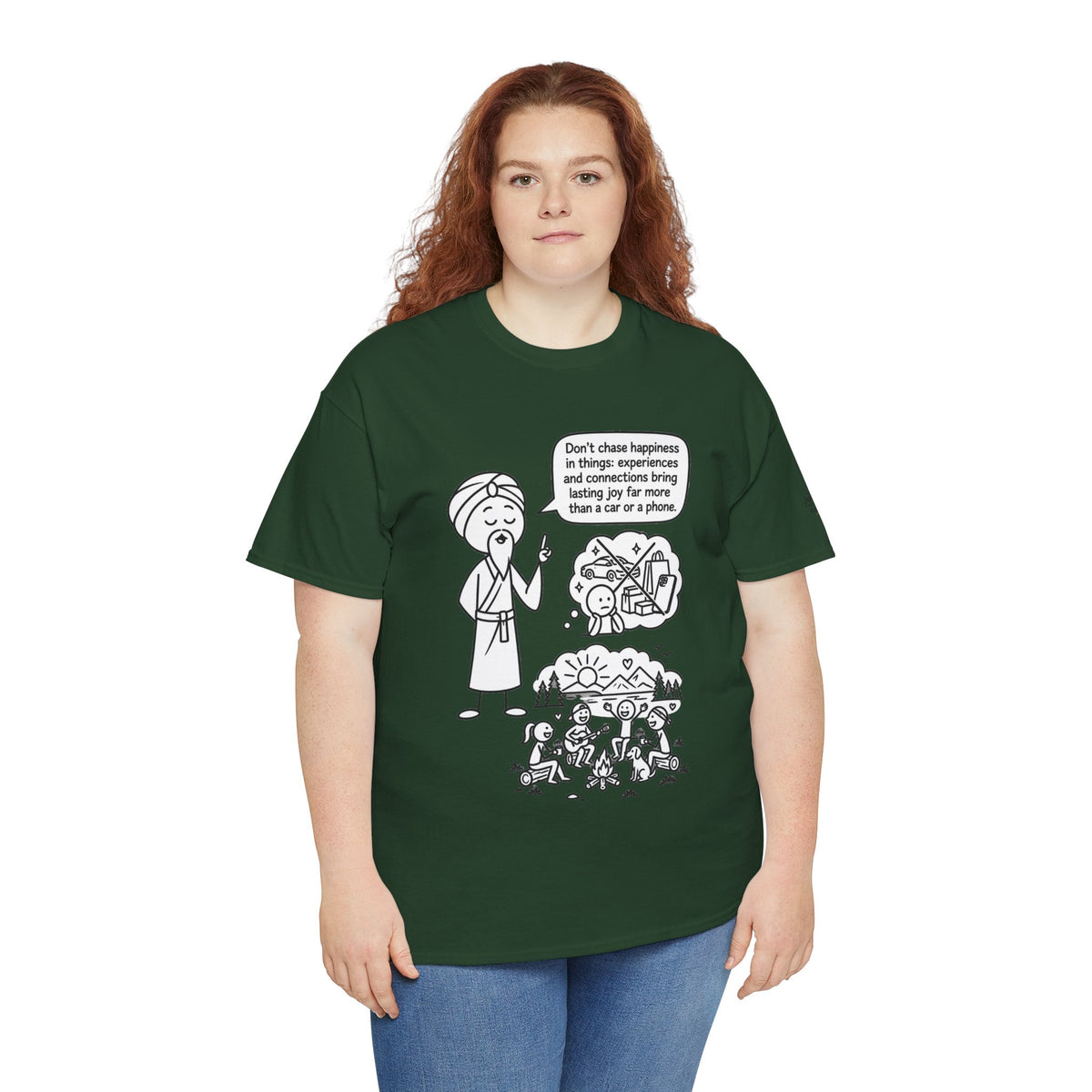 Mindful Graphic Tee – "Don't Chase Happiness in things" Illustration Shirt