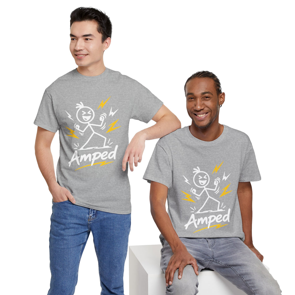 "Amped" Lightning Bolt Tee — Minimal Gen Z Slang Graphic T-Shirt