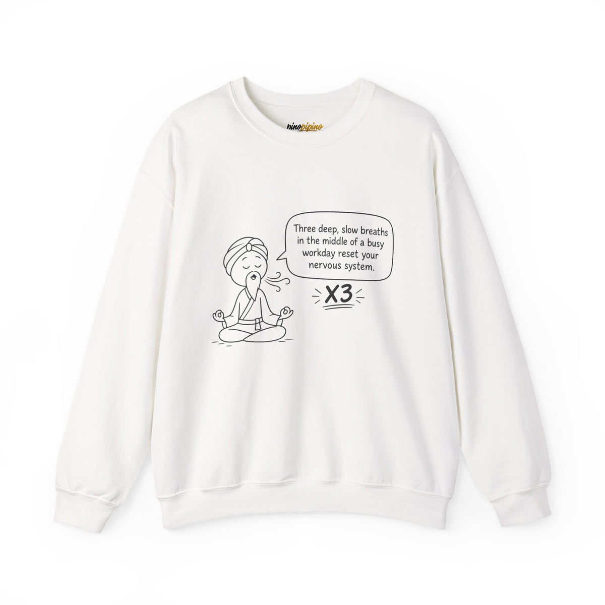 Cute Meditation Cartoon with Breathing Reminder "Three deep, slow breaths...) -Crewneck Sweatshirt