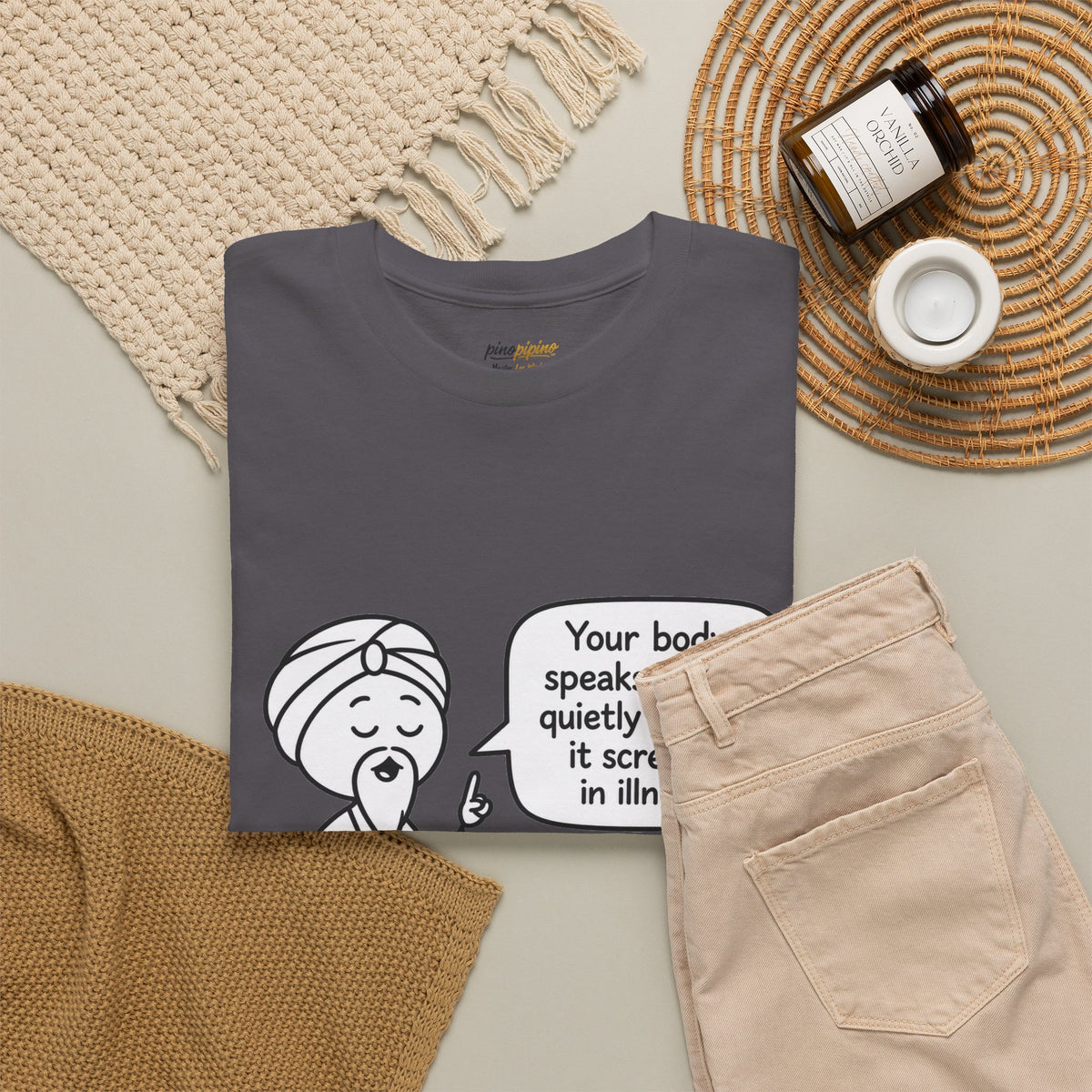 Wellness Tee — "Your body speaks to you quietly before it screams in illness" Meditation T-Shirt