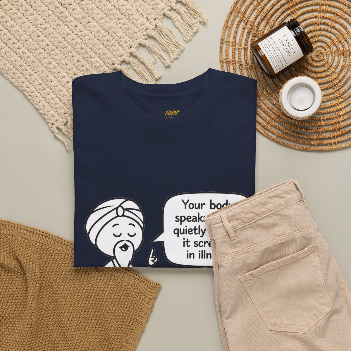 Wellness Tee — "Your body speaks to you quietly before it screams in illness" Meditation T-Shirt