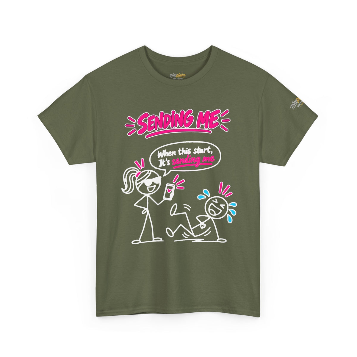 T-Shirt — "Sending Me" Funny Stick Figure Graphic Tee