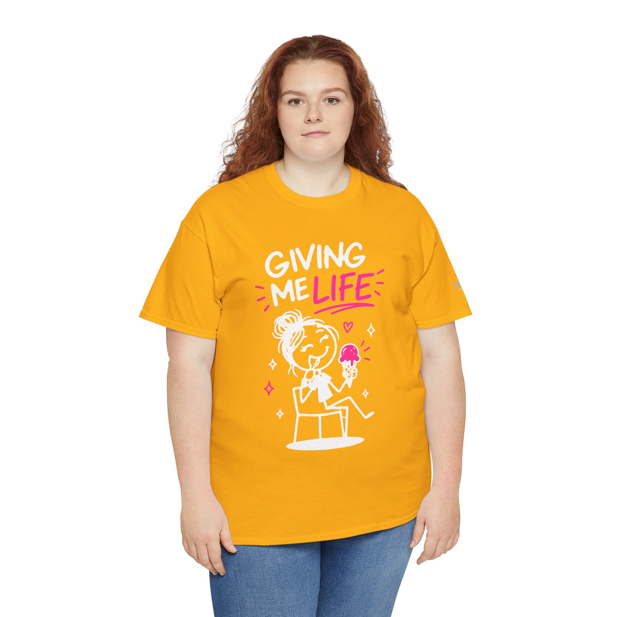 Cute "Giving Me Life" Graphic Sketch Cotton T‑Shirt