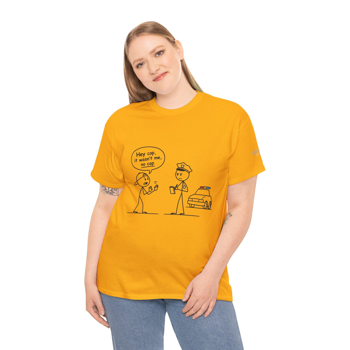 Funny "Hey Cop, It Wasn't Me, No Cap" Police Cartoon Tee