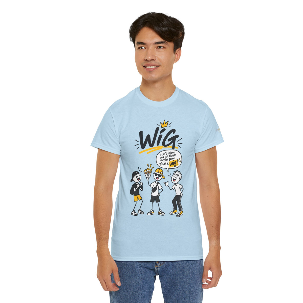 "Wig" Gen Z Slang Graphic Tee — Funny Cartoon Crew Shirt