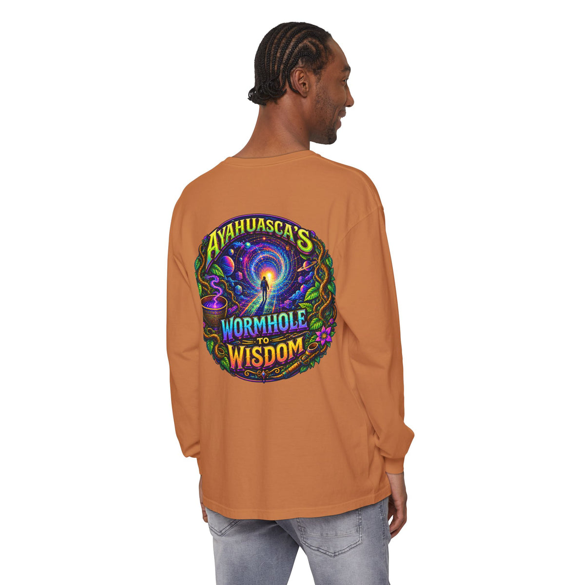 "Ayahuasca’s Wormhole to Wisdom" Psychedelic Long Sleeve Tee