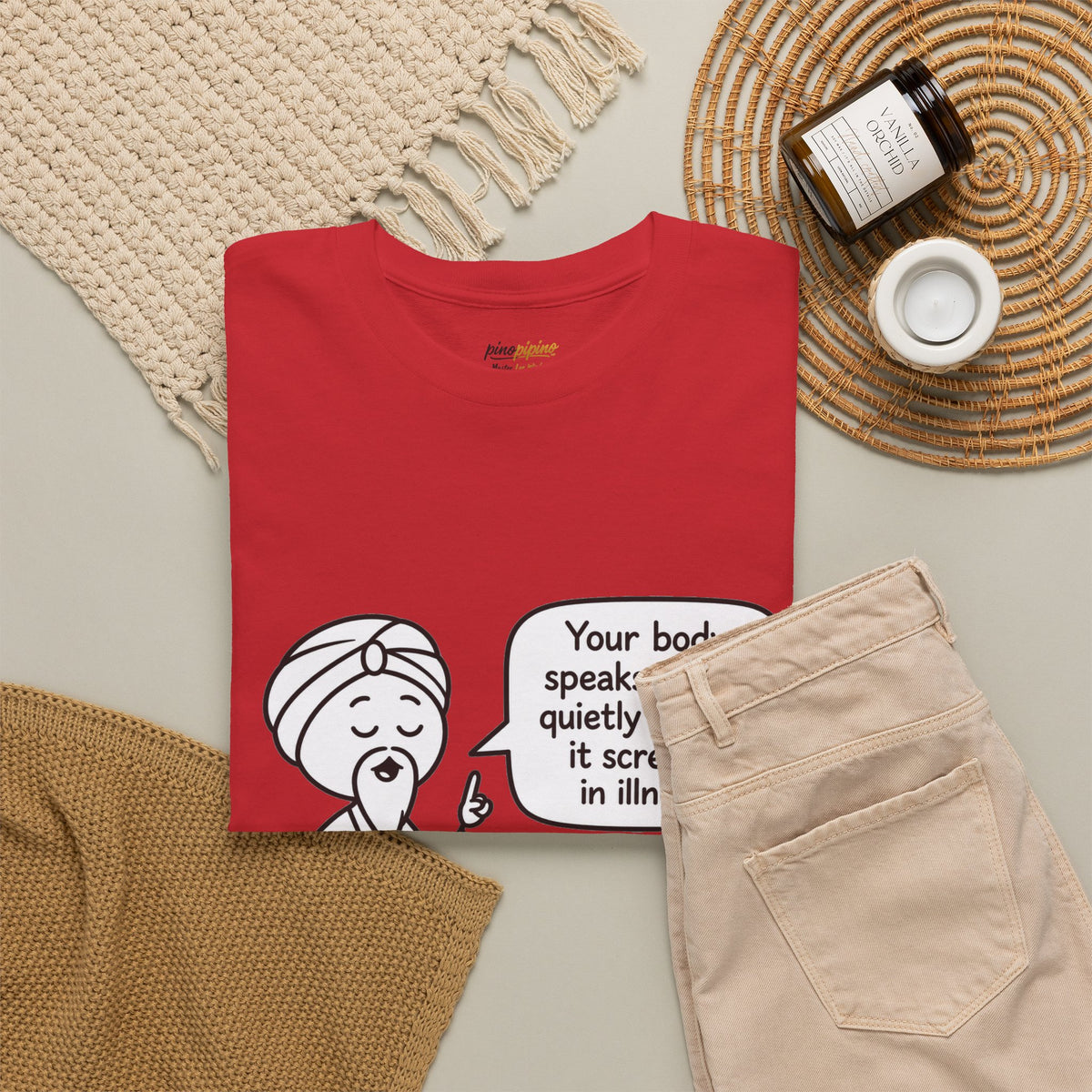 Wellness Tee — "Your body speaks to you quietly before it screams in illness" Meditation T-Shirt