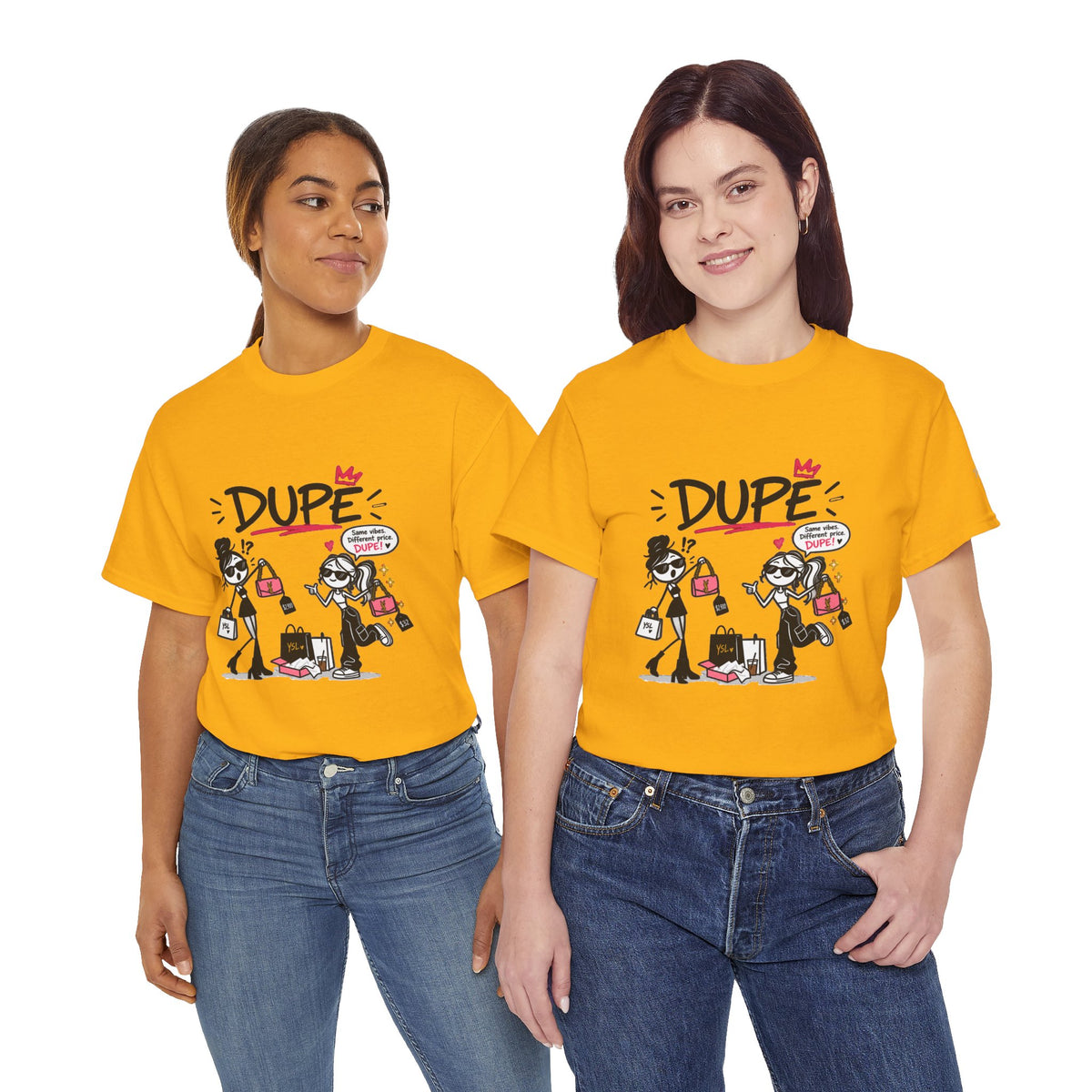 "Dupe" Shopping Cartoon Tee — Funny Gen Z Slang