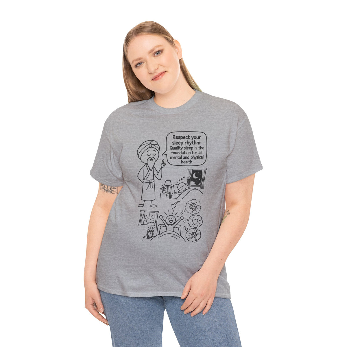 Yoga Philosophy Graphic Tee — "Respect Your Sleep Rhythm" Mindful Illustration T-Shirt