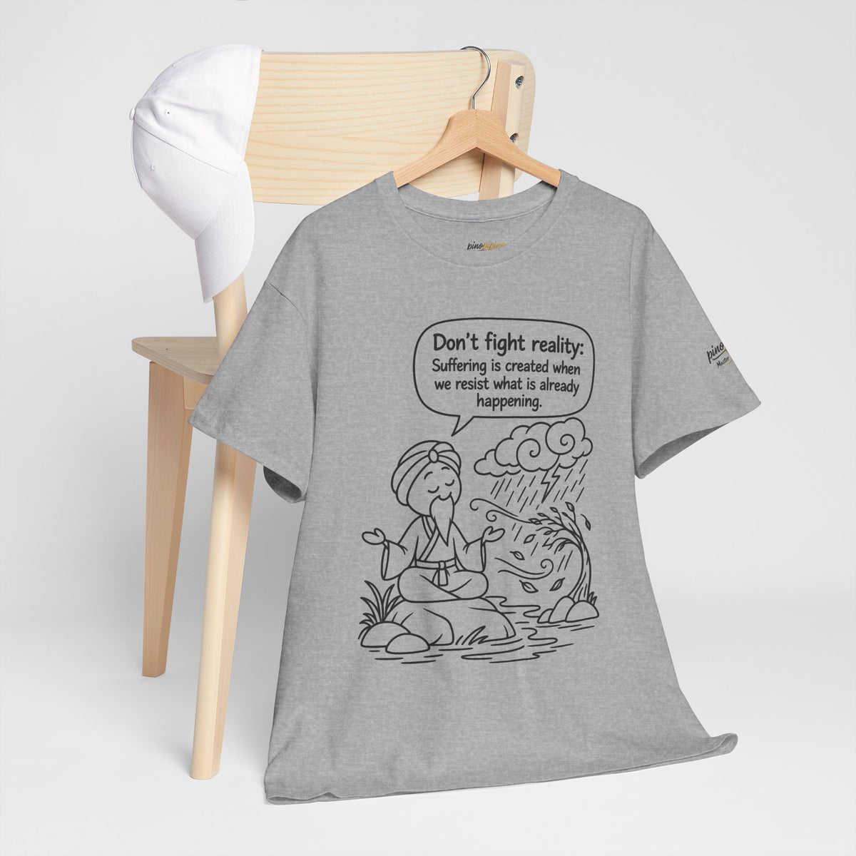 "Don't Fight Reality" Graphic T‑Shirt, Meditation Cartoon Tee