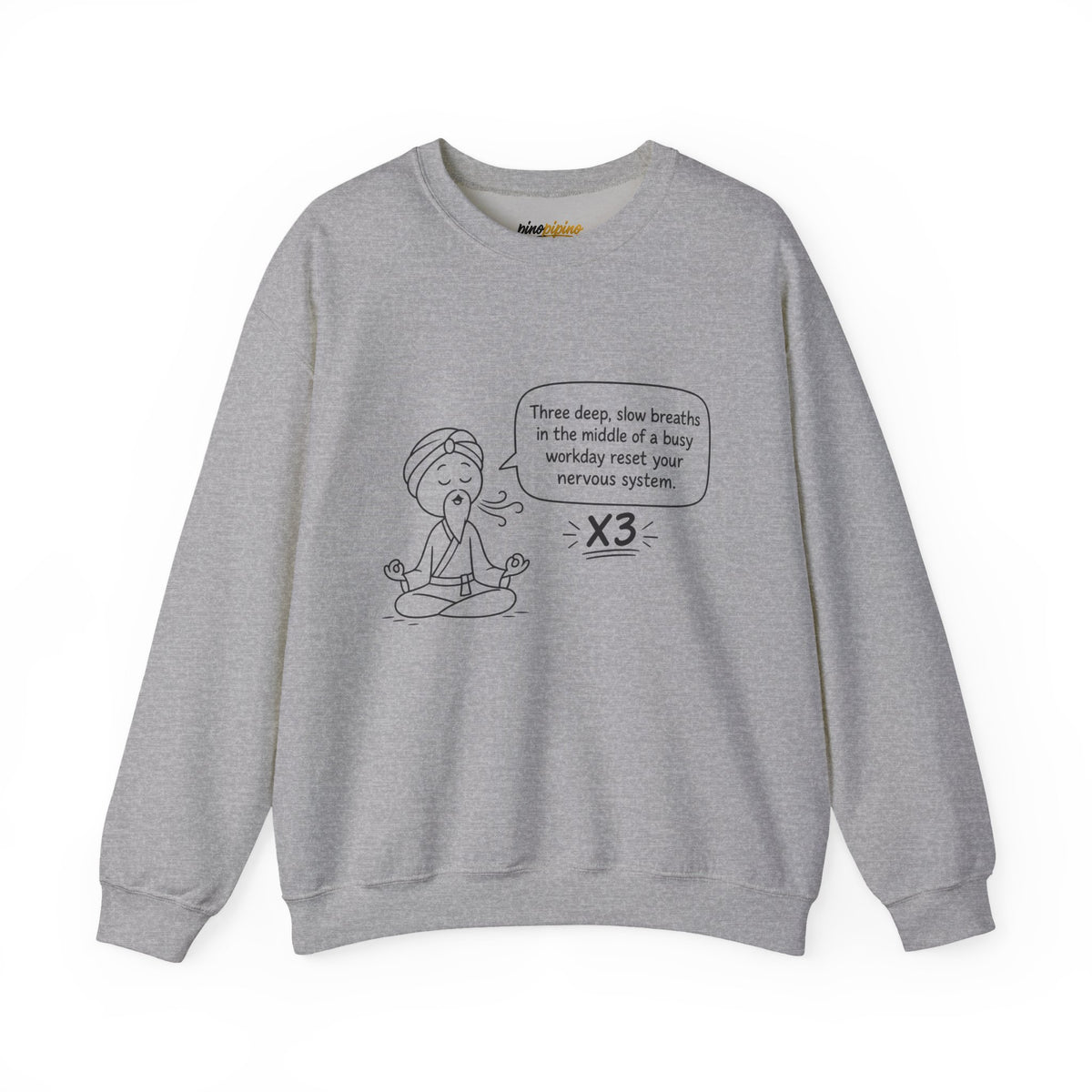 Cute Meditation Cartoon with Breathing Reminder "Three deep, slow breaths...) -Crewneck Sweatshirt