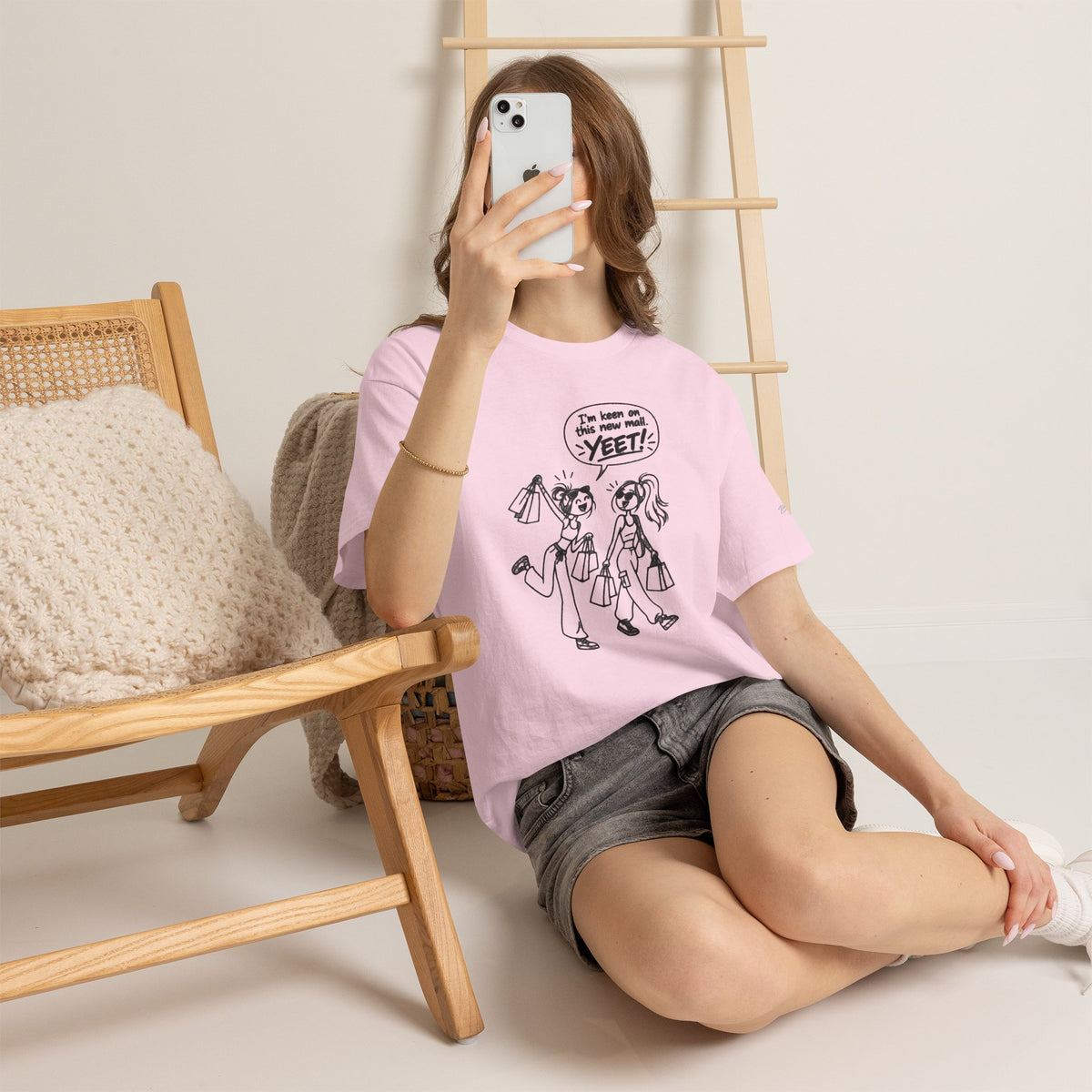 Graphic Tee — "I’m keen on this new mall. YEET" Shopping Cartoon Shirt