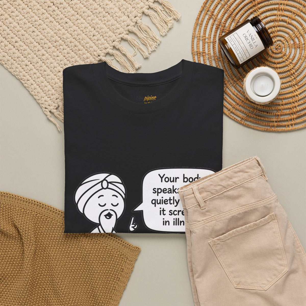 Wellness Tee — "Your body speaks to you quietly before it screams in illness" Meditation T-Shirt
