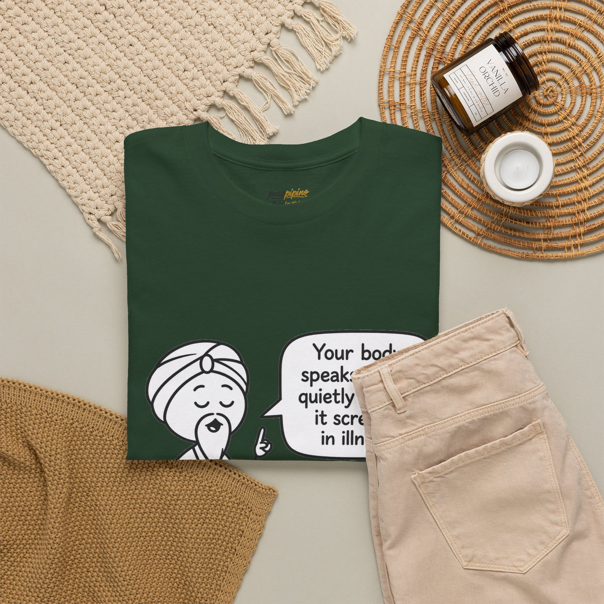 Wellness Tee — "Your body speaks to you quietly before it screams in illness" Meditation T-Shirt