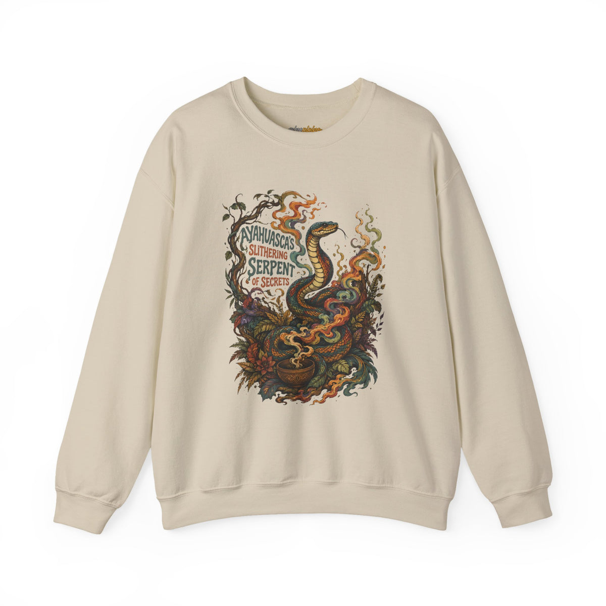 "Ayahuasca Slithering Serpent of Secrets" – Psychedelic Shamanic Snake Design Crewneck Sweatshirt