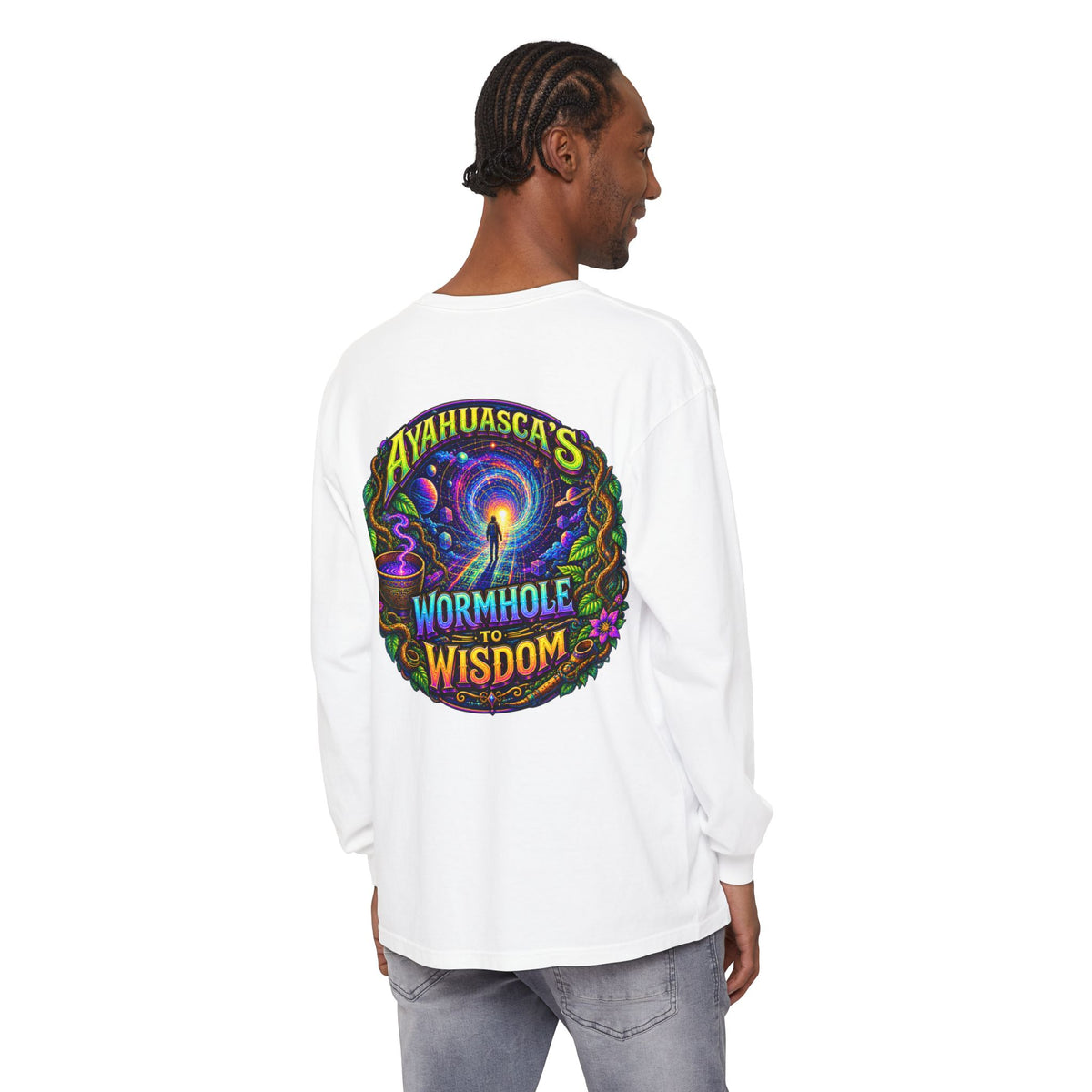 "Ayahuasca’s Wormhole to Wisdom" Psychedelic Long Sleeve Tee
