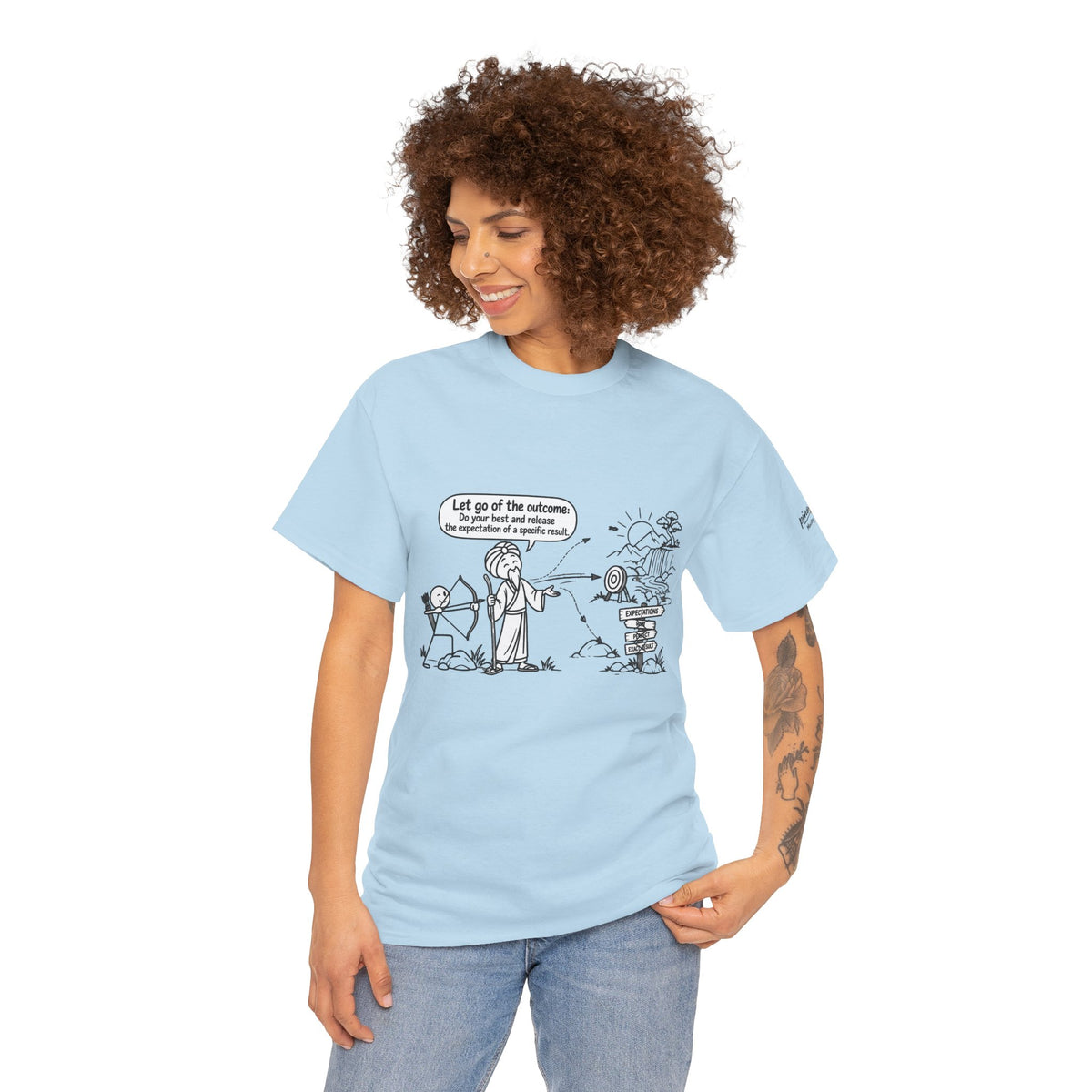 T-Shirt — Cartoon Zen Comic: "Let go of the outcome" Mindfulness Tee