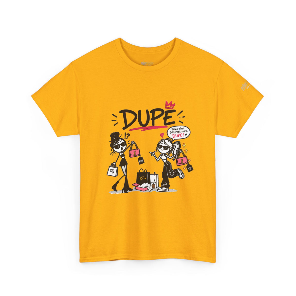 "Dupe" Shopping Cartoon Tee — Funny Gen Z Slang